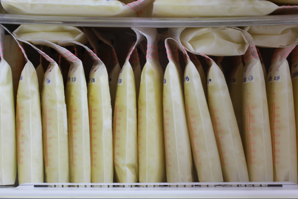 Frozen breastmilk stored in freezer