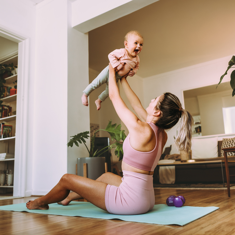 Mum with prolapse exercising with baby